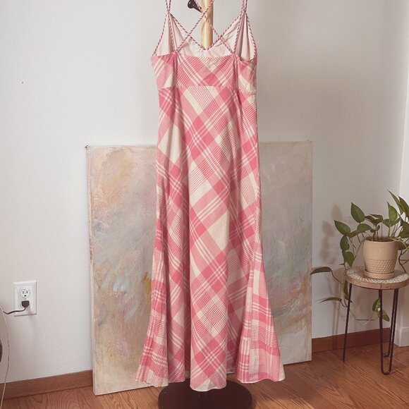POLO by Ralph Lauren Pink & Cream Plaid Twill Cross Back Detail Maxi Dress SZ 12 - Picture 13 of 16